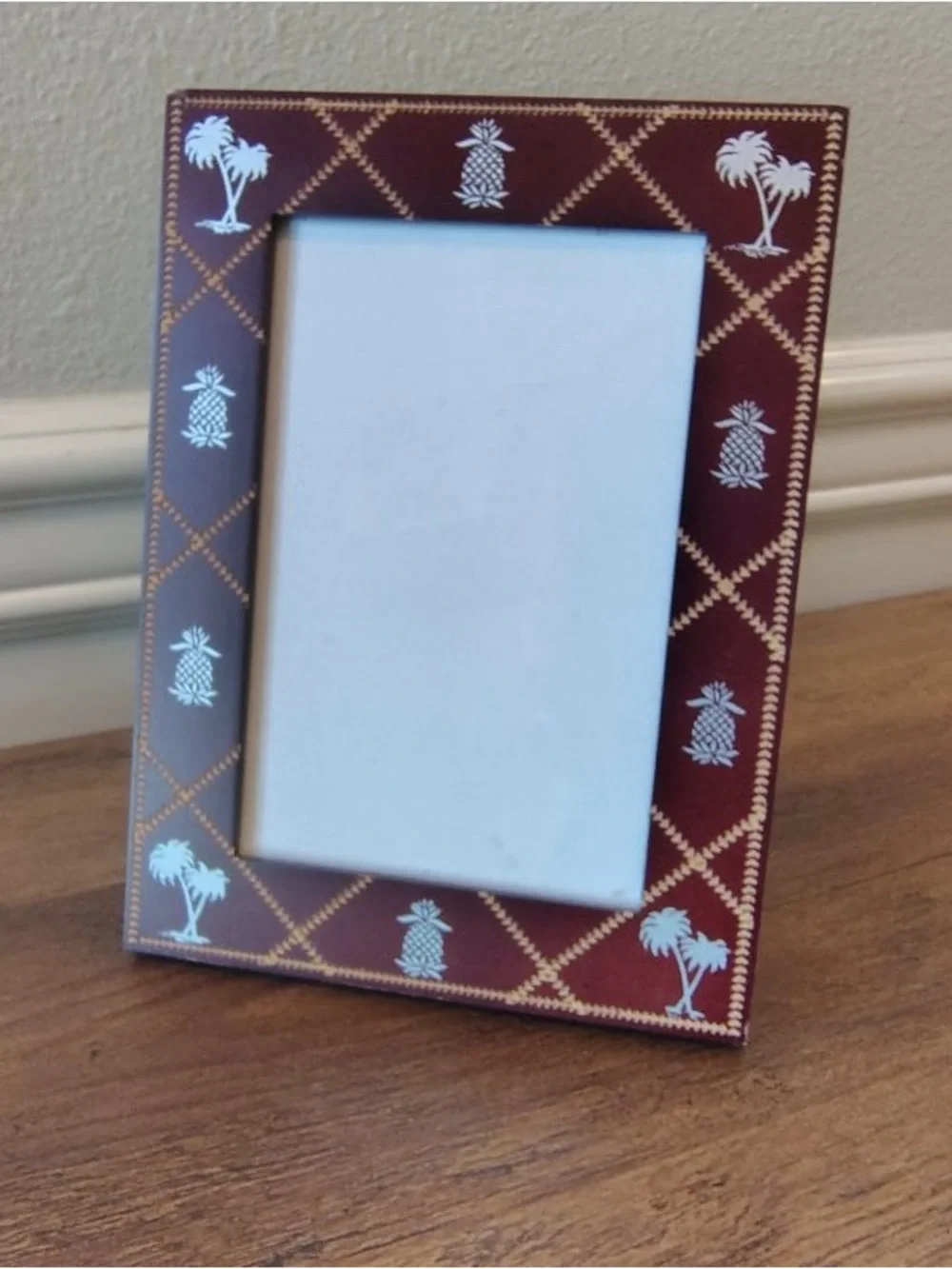 Vtg 90s Beach Theme Brown Picture Frame Pineapple Palm Tree Taiwan 4x6